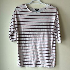 Jacob White Red Striped Drop Shoulder 3/4 Sleeve Cotton Modal Top Women’s Small